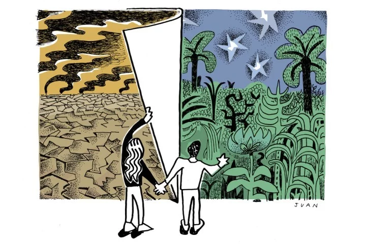 Tourner la page de la sècheresse sombre sans horizon à celle de l'abondance généreuse et prometteuse (commentaire Alesks B - à mettre en lien avec la chanson de Nou...H...ouH !)